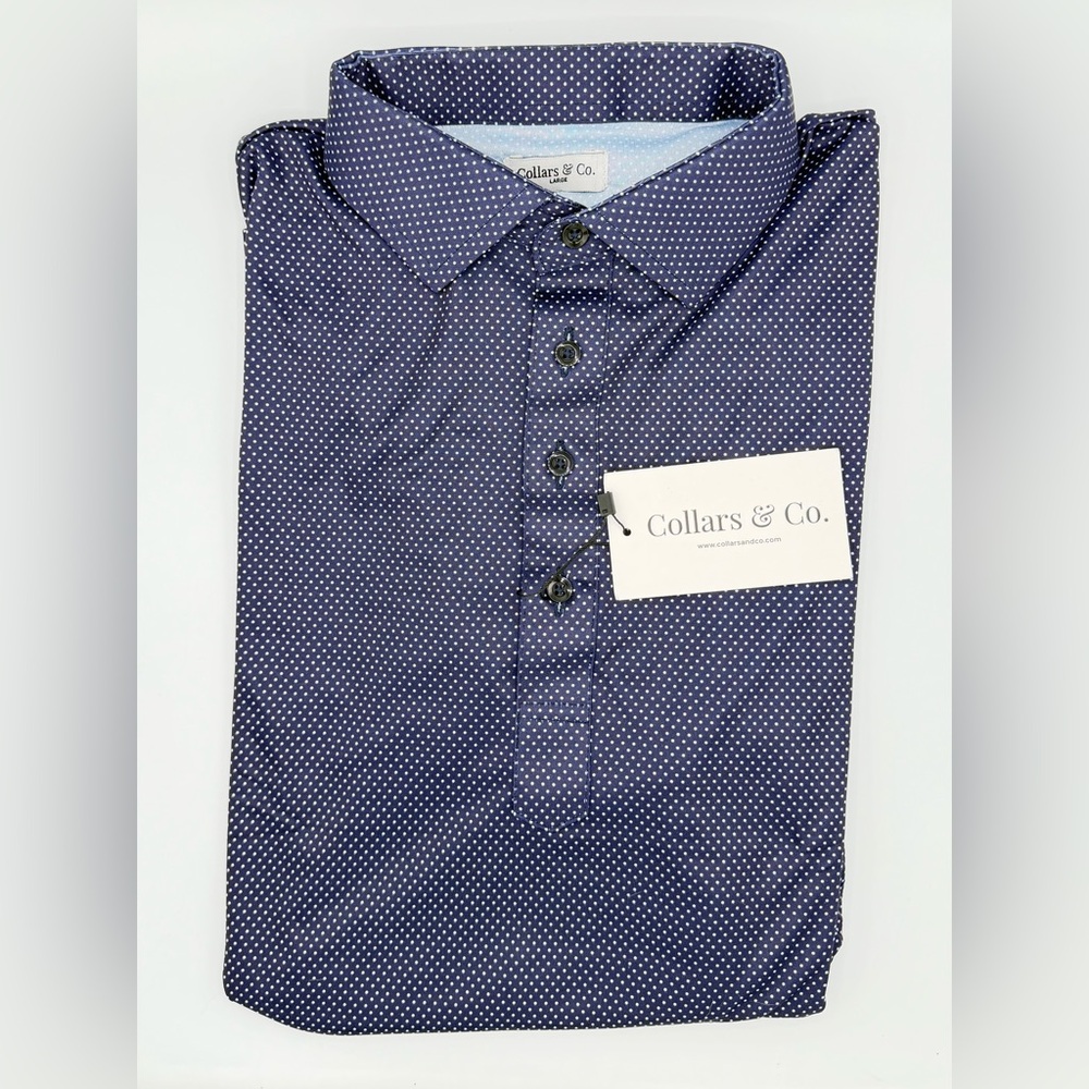Collars & Co NWT Men’s Semi-Spread Collar Polo In Midnight Micro Dot.  Sz Large - Picture 12 of 15